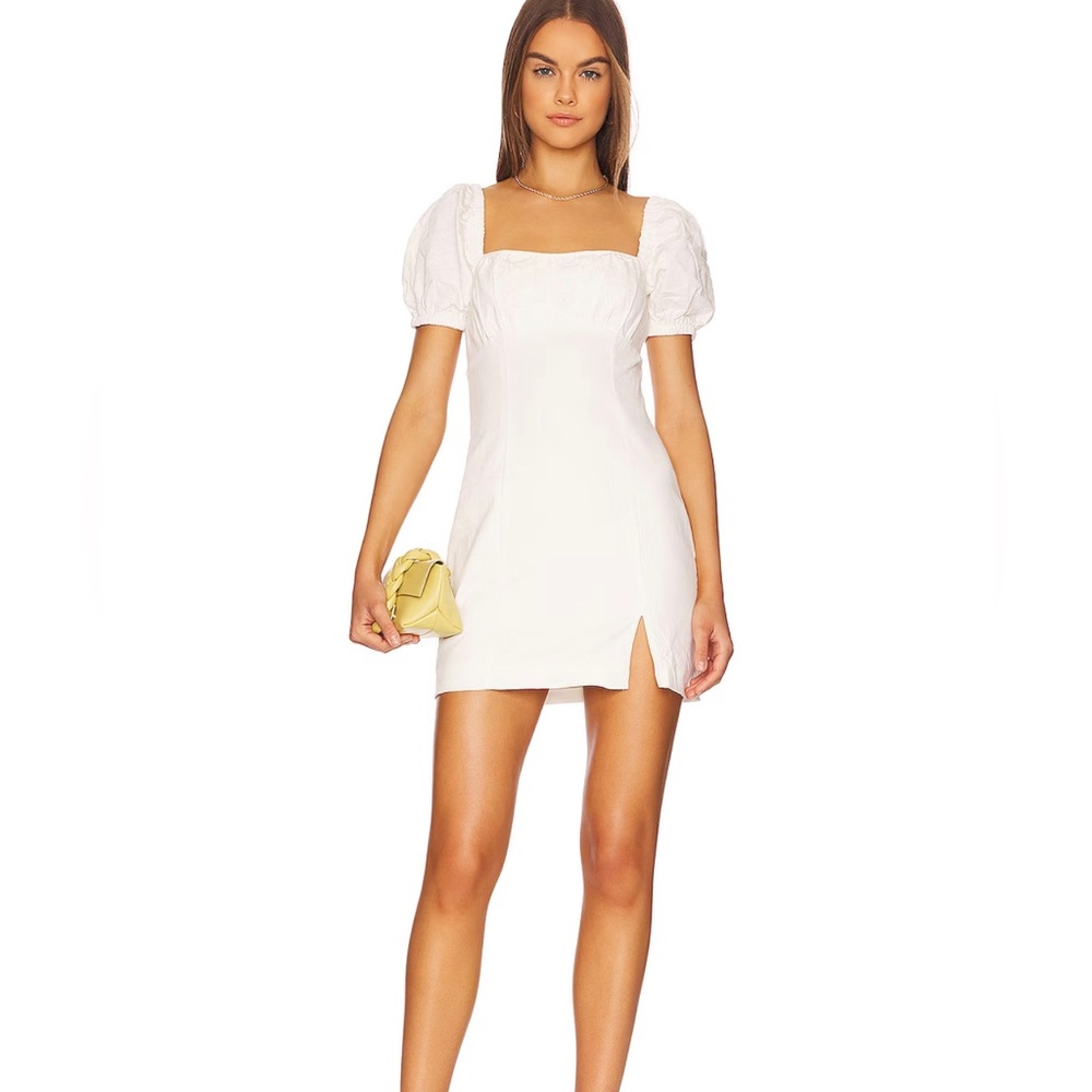 ASTR the Label Wendy Square Neck Puff Sleeve Mini Dress - White / L